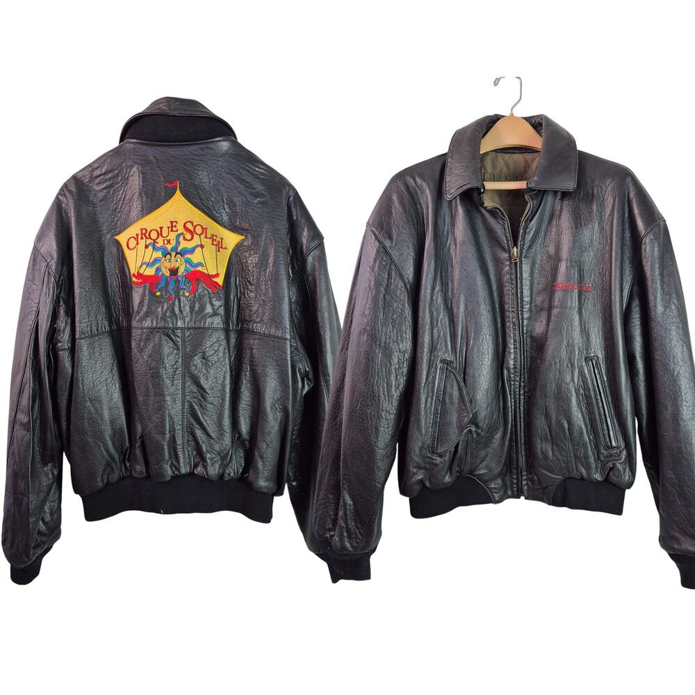 Black Leather Reversible Quilted Removeable Collar Jacket Cirque Du Soleil XL